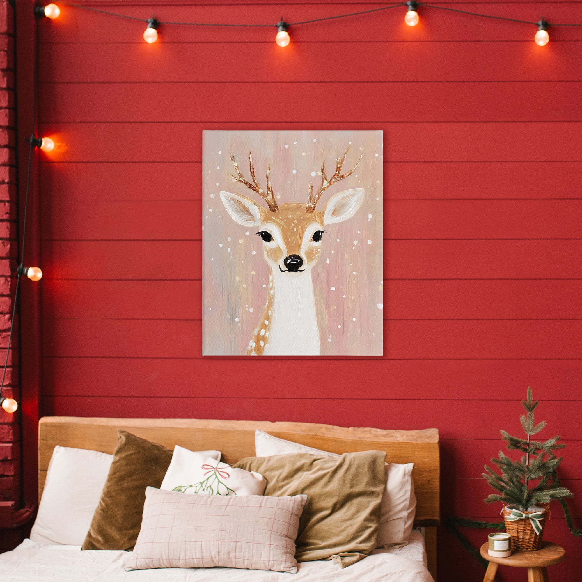 Stupell Industries Blush Pink Deer with Snowflakes Canvas Wall Art, design by The Prints Vibe