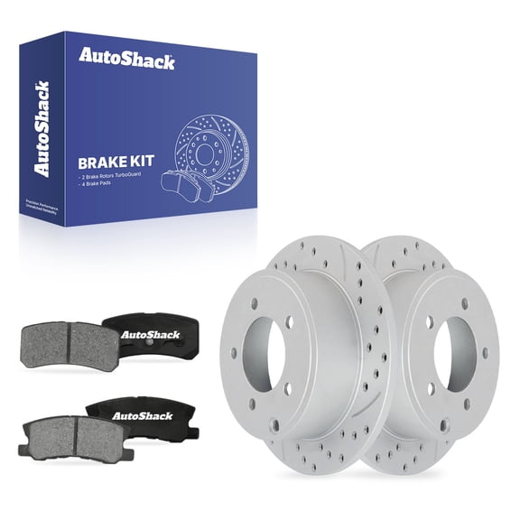AutoShack Rear Solid Drilled & Slotted Coated Brake Rotors Silver Matte Finish   Ceramic Pads 6-PC Brake Kit Replacement for 2013 Chrysler 200 2017 Jeep Compass TurboGuard 10.31" (262 mm)
