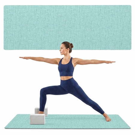 Yoga Mat Aqua Linen Texture Yoga Mats with Strap & Shortage Bag Non Slip Workout Mats Absorbent Cushion Pad Grain Solid Color Exercise Mat for Yoga Pilates Stretching Home Gym 68 x24