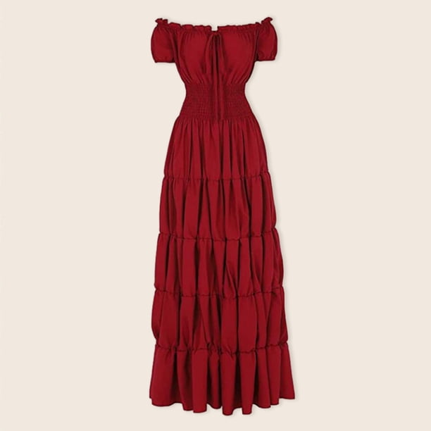 Vestido largo estilo renacentista medieval con hombros descubiertos para mujer traje de vacaciones