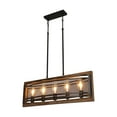 thumbnail image 4 of Vintage Linear Chandelier,5-Light Kitchen Island Ceilling Light Fixture Pendant Light with Rectangular Wood Grain Frame, 4 of 8