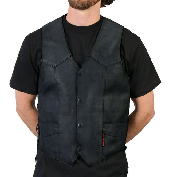 Hot Leathers VSM1033 Men's Black 'Classic Side Lace' Leather Vest Small