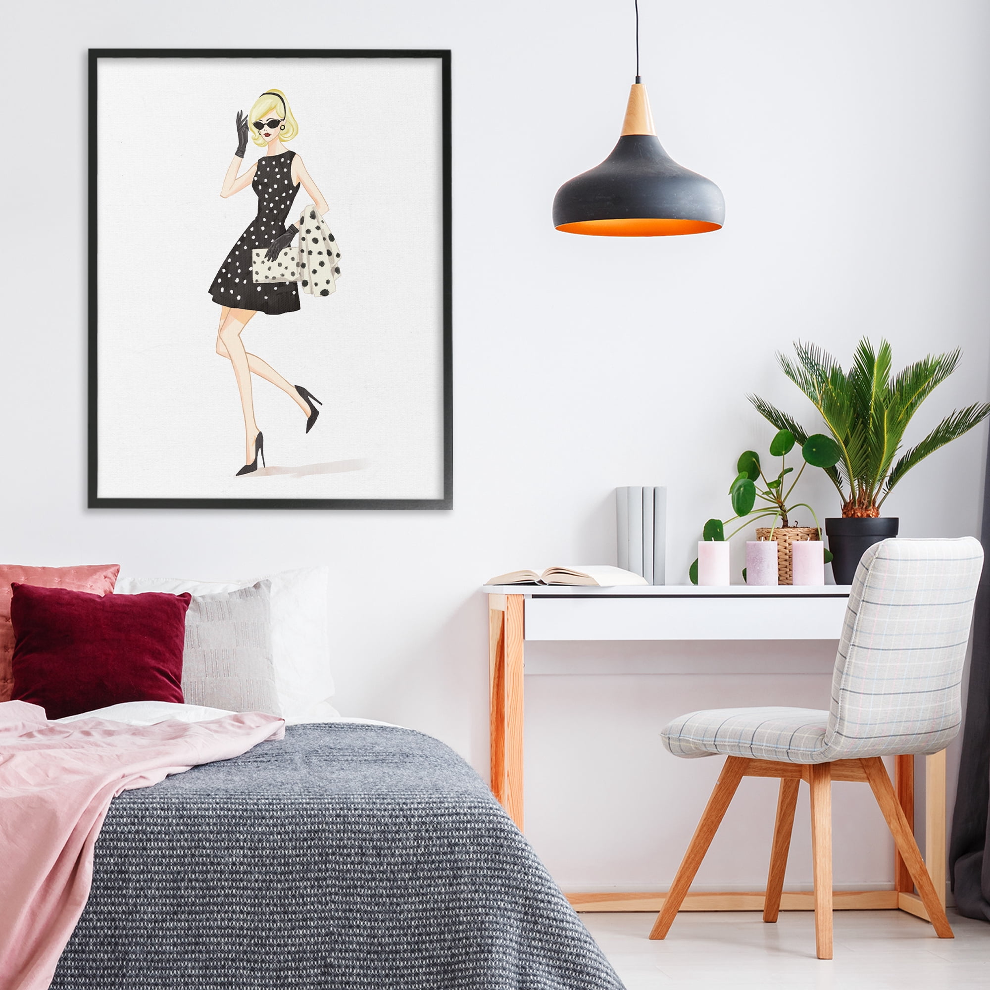 Stupell Industries Retro Trend Polka Dots Black Framed Giclee Art, design by Ziwei Li