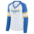 thumbnail image 2 of Women's Fanatics White/Powder Blue Los Angeles Chargers Redzone Blitz Package Raglan Lace-Up V-Neck Long Sleeve T-Shirt, 2 of 3