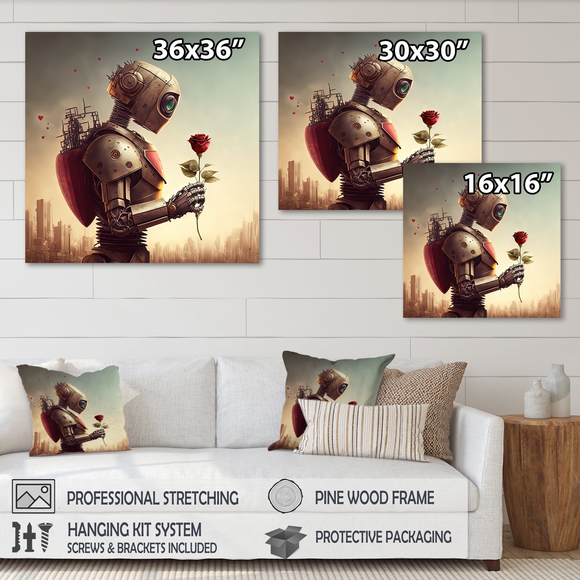 Designart Robot In Love At Valentines Day I Canvas Wall Art