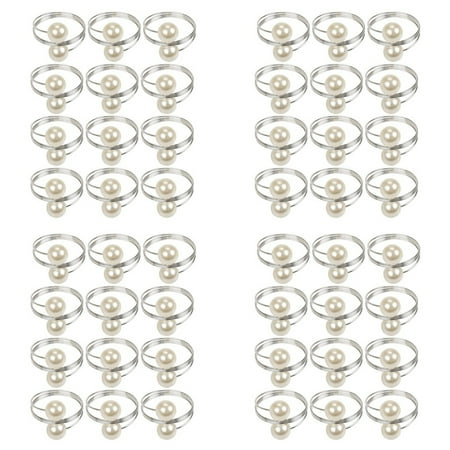 

48 Pcs Pearl Napkin Buckle Hoop Napkin Rings Circle Holder for Wedding Hotel Supplies Table Decoration Silver