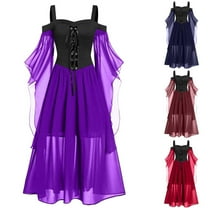 Jsaierl Womens Halloween Costumes Plus Size Retro Renaissance Dresses Gothic Adult Costumes Party Peasant Dresses