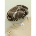 thumbnail image 6 of Nygoyerh Toddler Girl Fall Outfits 12M 18M 24M 2T 3T 4T 5T Solid Color Bodysuits Ribbed Knit Skirt sets Ruffles Crew Neck Long Sleeve Tops + Plaid Skirts + Hat 3Pcs Baby Clothing, 6 of 7