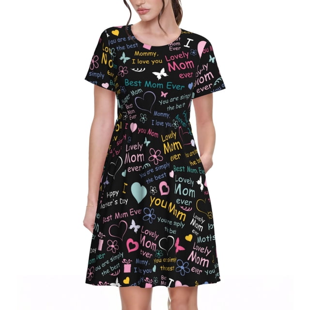 Balery I love you Mom Vestidos sueltos de manga corta para mujer, vestidos de verano 2025, vestidos casuales de corte A con vuelo.