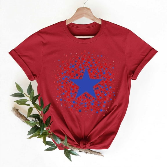 Cavosen Patriotic Clothes for Women Petite 4th of July Short Sleeve Round Neck Tops American Flag Print T Shirts Lady XL Red White and Blue Casual Shirts Patriotic Tunic Tees 2025 Patriotic Outfits