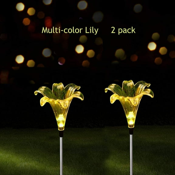 Solar Garden Stake Lights Outdoor Color Changing LED Stake Lamp In-ground Landscaping Lighting for Garden Patio Yard Lawn Pathway Flower Bed Decor Decorations Figurine Lily 2 pack
