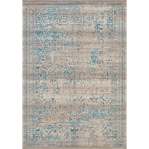 Kalora Interiors Preston Grey/ Blue Distressed Traditional Border Rug (5'3 x 7'7) - 5'3" x 7'7"