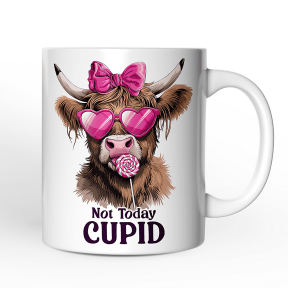 Valentines Highland Cow Personalized Mug, Not Today Cupid Funny Cow Lover Gift