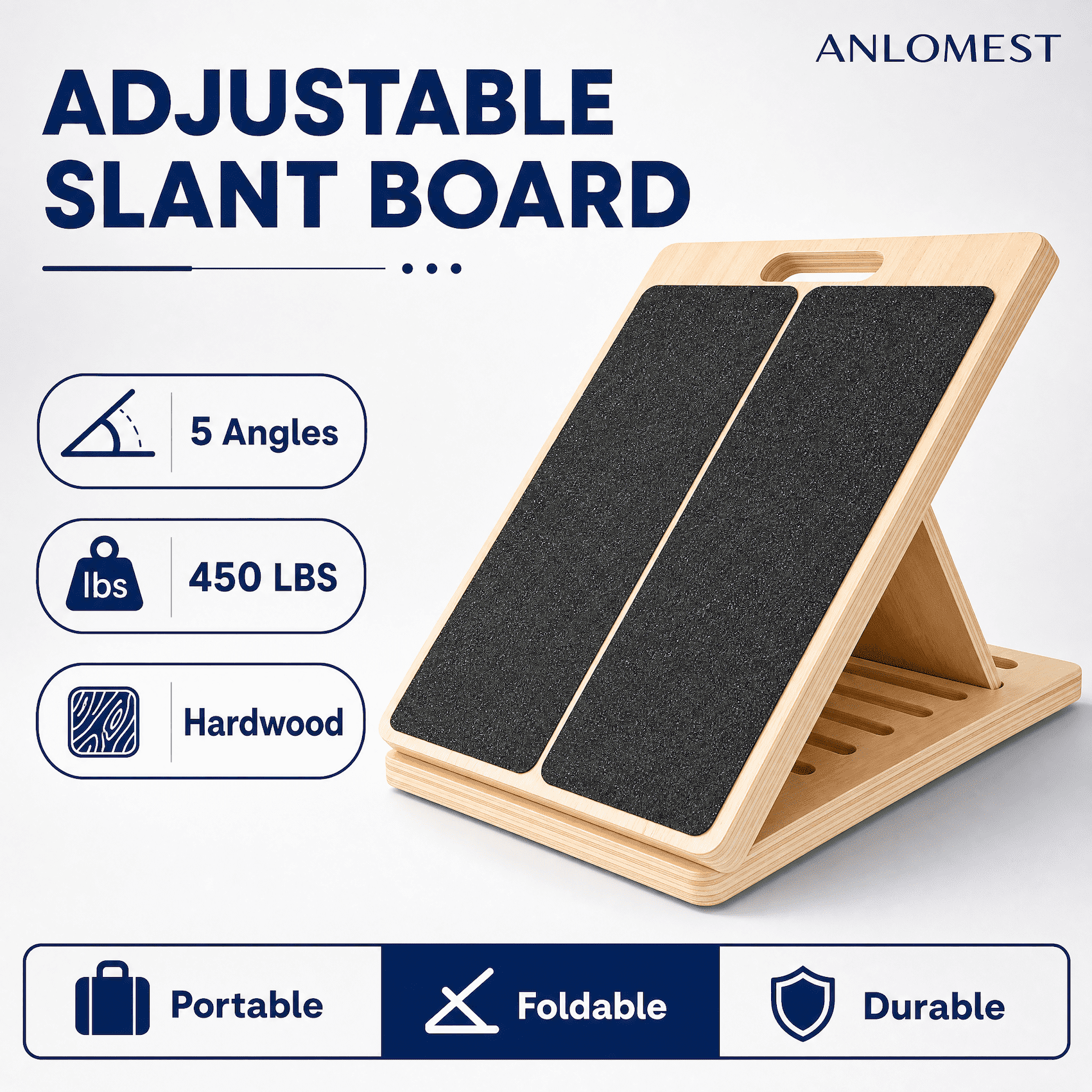 Lakwi Adjustable Wooden Slant Board, Portable Calf Stretcher for Ankle Leg Rehabilitation & Daily Fitness Stretching