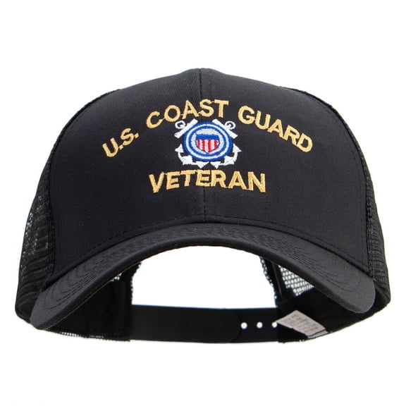 US Coast Guard Veteran Embroidered Big Size Solid Cotton Twill High Profile Mesh Prostyle Cap - Black XL-3XL
