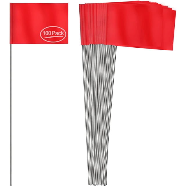 Anley Drapeaux de Marquage Rouges 100 Pcs - Drapeau d'Arrosage en Vinyle 4 Pouces X 5 Pouces avec Piquet en Fil d'Acier de 15 Pouces - Petits Drapeaux Marqueurs pour Pelouse, Cour, Industriel, Aménagement Paysager, Construction et Arpentage