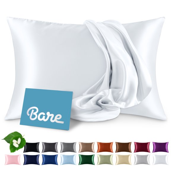 Bare Home 100% Mulberry Silk Zipper Pillowcase - Perfect for Hair and Skin - Premium 6A Grade, 19 Momme Silk - Standard, White