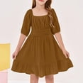 thumbnail image 5 of CCRFTGI Girls Summer Dresses 10-12 Casual Cute Dress Tie Back Square Neck Ruffle Elastic Waist Party A-Line Dress Brown 5-6 Years, 5 of 5