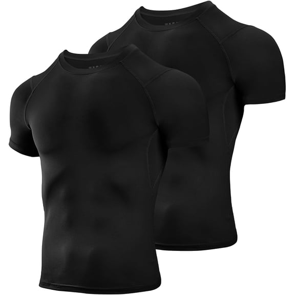 alpinario Men's Compression Shirts 1 Pack, Short Sleeve Athletic Compression Tops Cool Dry Workout T Shirt, Black, Gray, XX-Large