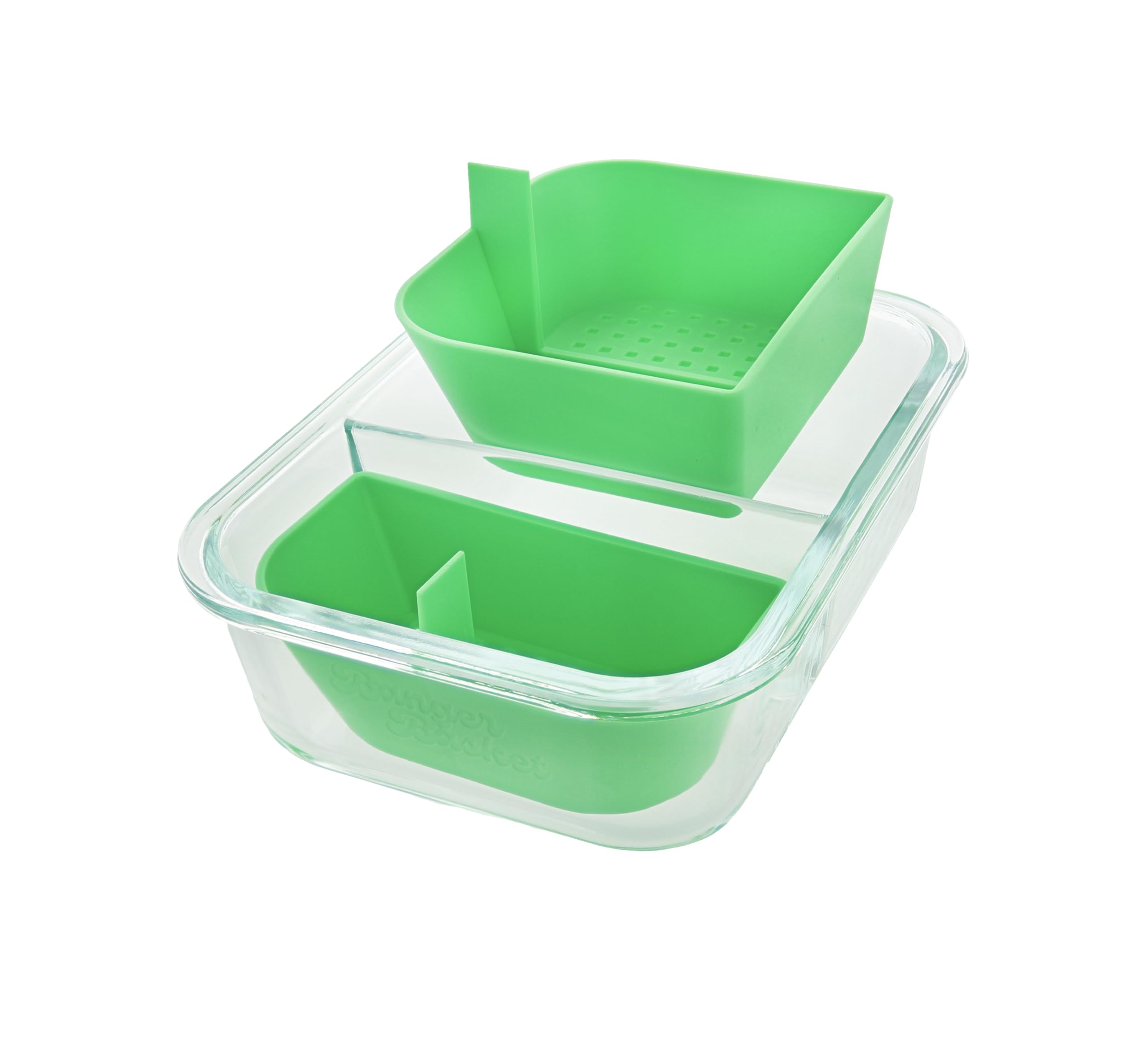 Banger Basket Two Compartment Borosilicate Glass Container Cleaning Tool with Sealable Lid (Key Lime Green)