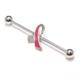 thumbnail image 1 of Industrial Barbell 14G with Pink Breast Cancer Awareness Ribbon, 1 of 5