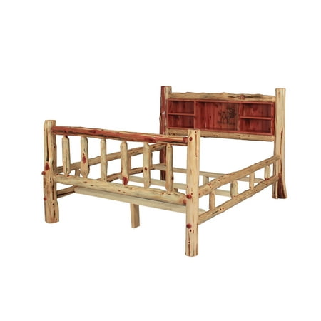 Barn Beds Furniture Barn USA™ Rustic Red Cedar Log Double Side Rail Bed with Wood Burn Book Shelf Head Board ()