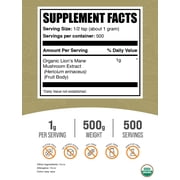 BulkSupplements Organic Lions Mane Mushroom Extract Powder - Lions Mane Supplement, Vegan & Mushroom Supplement, 500g (1.1 lbs)