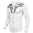 thumbnail image 6 of Daupanzees Slim Fit Shirts for Men Button Down Long Sleeve Embroidery Shirts Men's Western Cowboy Shirt Cotton Male Floral Embroidered Snap, 6 of 7
