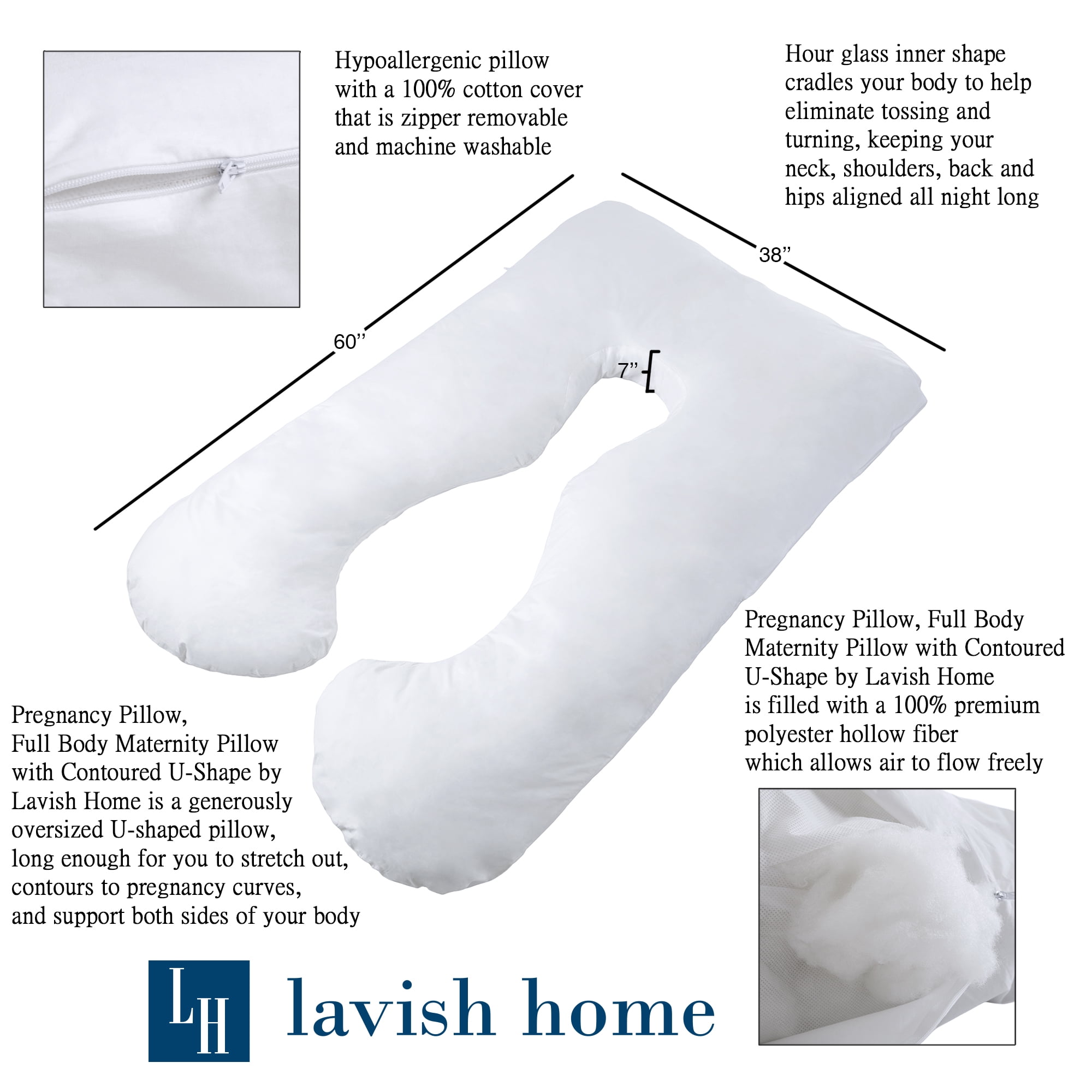Full Body Maternity Pillow with Contoured U-Shape (White) by Bluestone