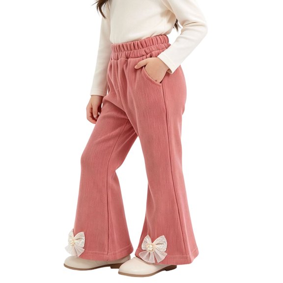 LvhaoGJOB Kids' Casual Pants - Corduroy, Elastic Waist & Pockets - Pink 1-2 Years