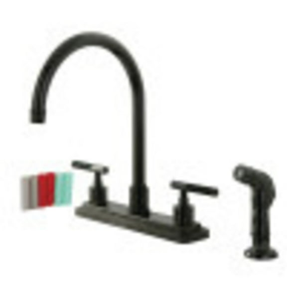 NS8790DKLSP Water Onyx 8 inch centerset kitchen faucet with lever handles and matching side sprayer, Black Nickel