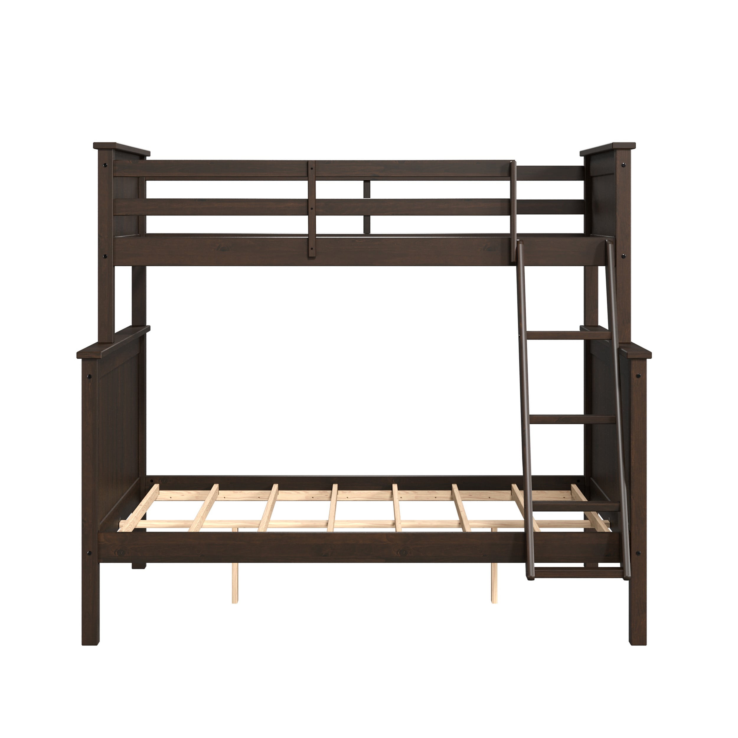 Linon Brigitte Kid's Twin over Full Convertible Bunk Bed with Built-In Ladder, Walnut