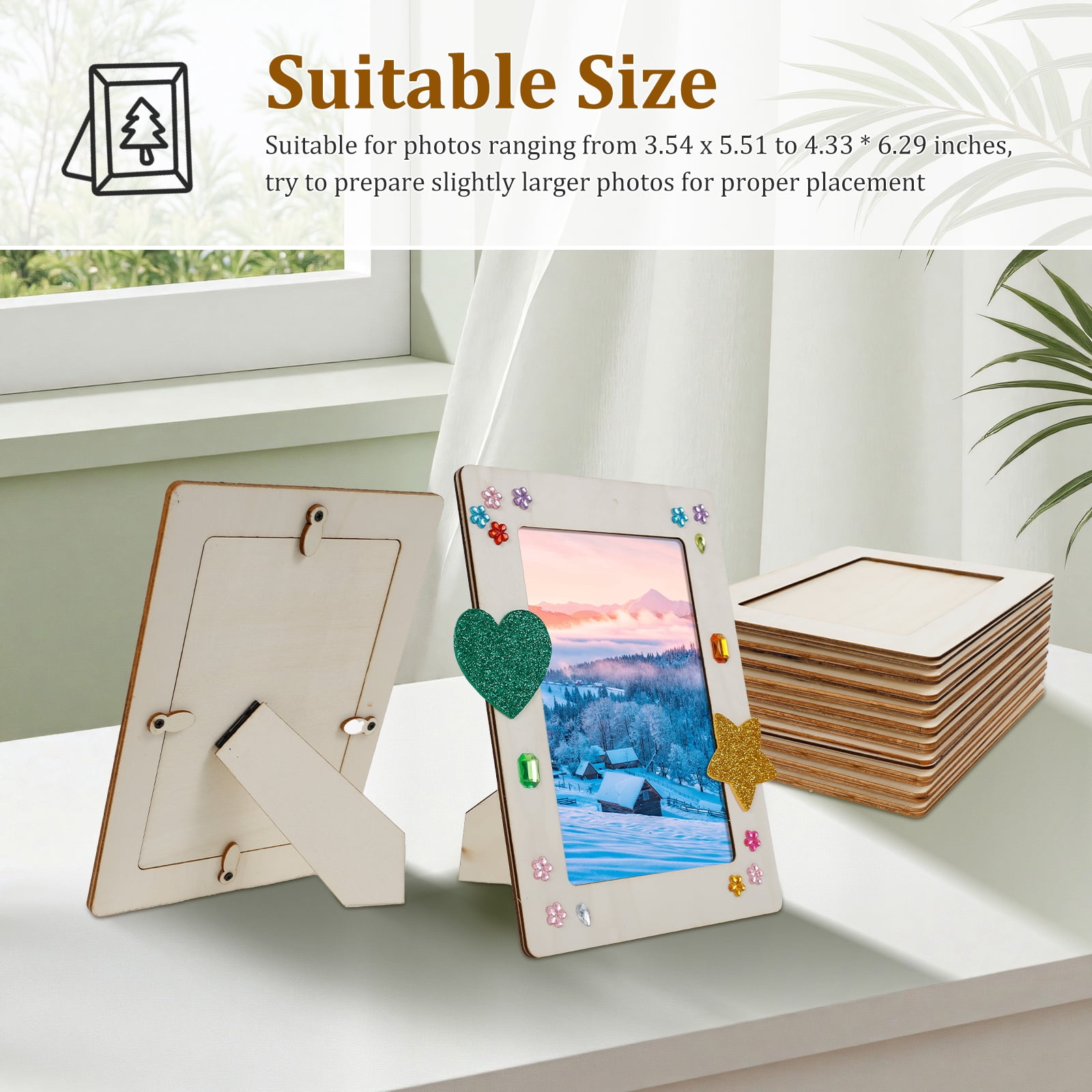 Keyohome 10Pcs Wood Picture Frame Painting Craft Kit Exercise Hand on Skill Rectangle DIY Picture Frame Parent Child Interaction for Party
