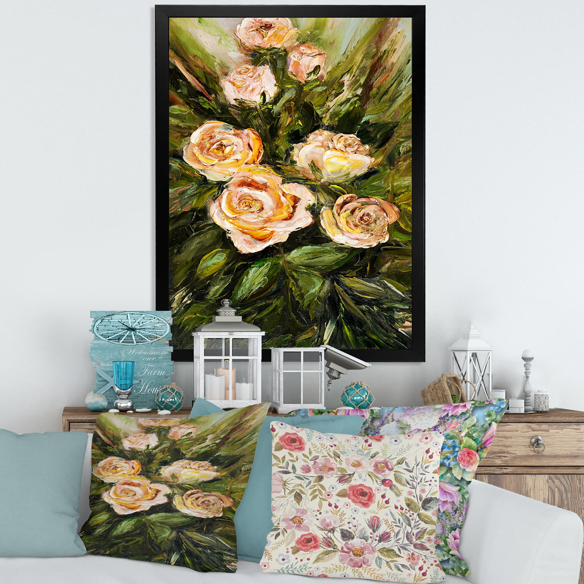 Designart 'Abstract Four VIntage Pink Roses' Traditional Framed Art Print