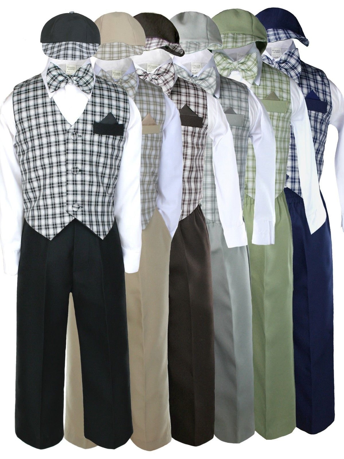 New Baby Boy Sage Green Gingham checks Easter Eton Vest 5pc Suit New born to 4T 