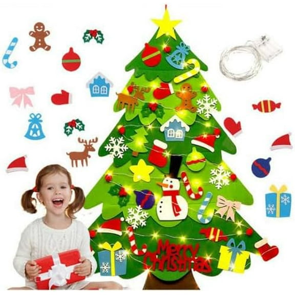 Taplcvy-Felt Christmas Tree for Toddlers, Toddler Christmas Tree with Lights, Christmas Wall Hanging Ornaments for Kids Party
