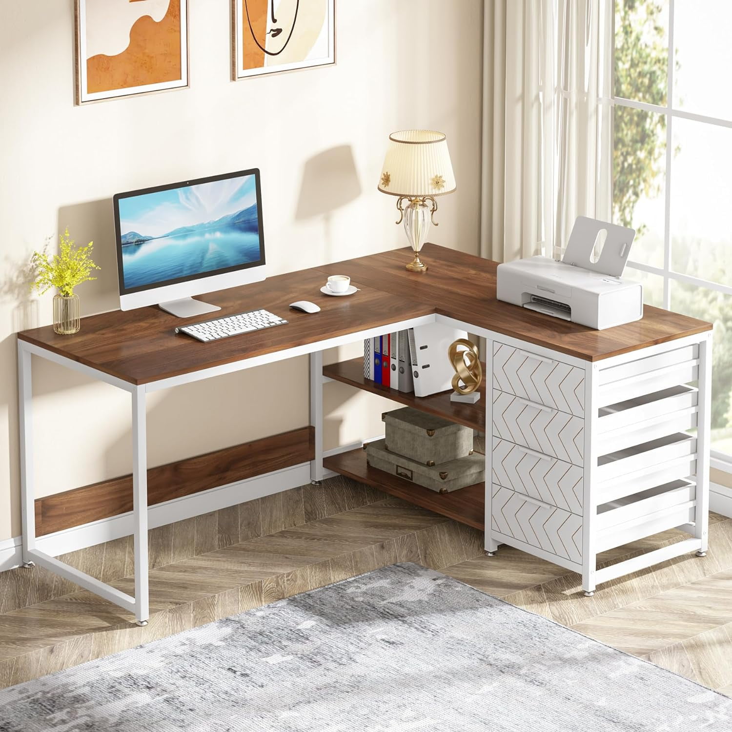 Tribesigns 59" L-Shaped Office Desk, Modern Wood Study Desk for Home Office, Walnut