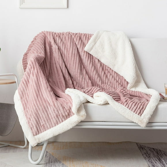 RKSTN throw blanket Thickened Double Solid Striped Lamb Flannel Pulled Rug Sofa Cover