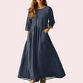 thumbnail image 2 of 3/4 Sleeve Dress for Women Boho Maxi Dress 2025 Fall Casual Loose Long Maxi Dresses with Pockets Navy M, 2 of 4