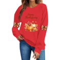 thumbnail image 2 of VKOYWKM Women's Happy Thanksgiving Sweatshirt Funny Letter Pumpkin Print Long Sleeve Crewneck Fall Pullover Tops, 2 of 5