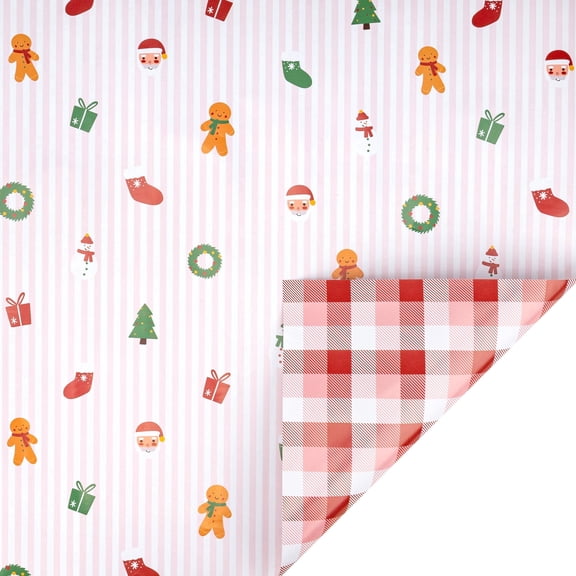 LaRibbons 30" x 33' Christmas Wrapping Paper Jumbo Roll, Christmas Cuties on Stripes and Merry Checks