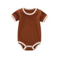 thumbnail image 1 of DPTALR Toddler Newborn Baby Contrasting Colors Strip Ribbed Short-sleeved Romper Jumpsuit, 1 of 2
