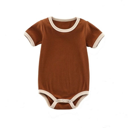 

MELDVDIB Baby Romper Toddler Newborn Baby Contrasting Colors Strip Ribbed Short-sleeved Romper Jumpsuit Gift on Clearance