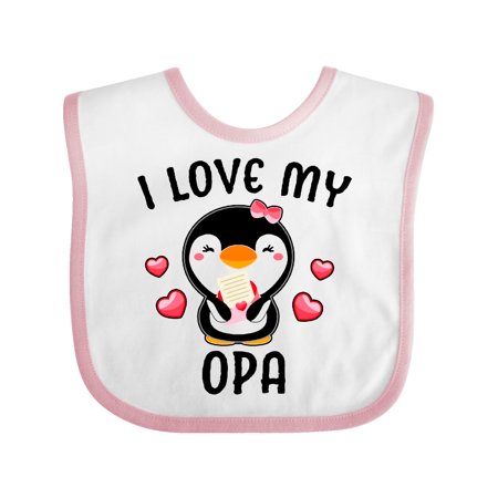 

Inktastic I Love My Opa with Cute Penguin and Hearts Gift Baby Girl Bib