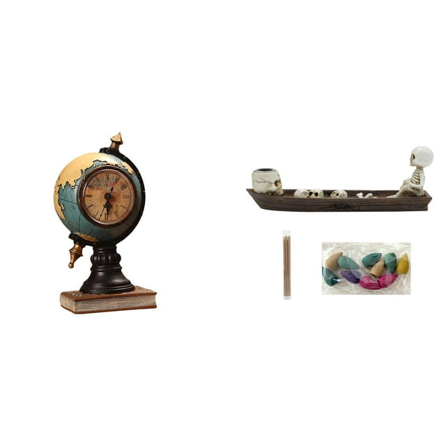 Figura de escritorio,Reloj de mesa con figura de globo terráqueo,decoración para oficina y hogar,Porta incienso,Quemador de incienso con forma de barco calavera,figurita de escritorio,Estatua