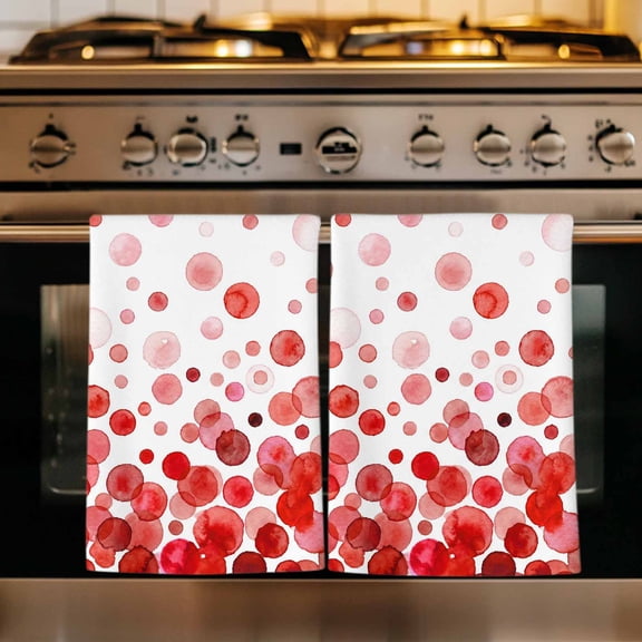 Ombre Red Polka Dot Kitchen Towels Set of 4, Abstract Watercolor Geometric Gradient Absorbent Dish Towels for Kitchen, Microfiber Hand Towel, Quick Drying Tea Towel for Cleaning Decorative Dishcloths