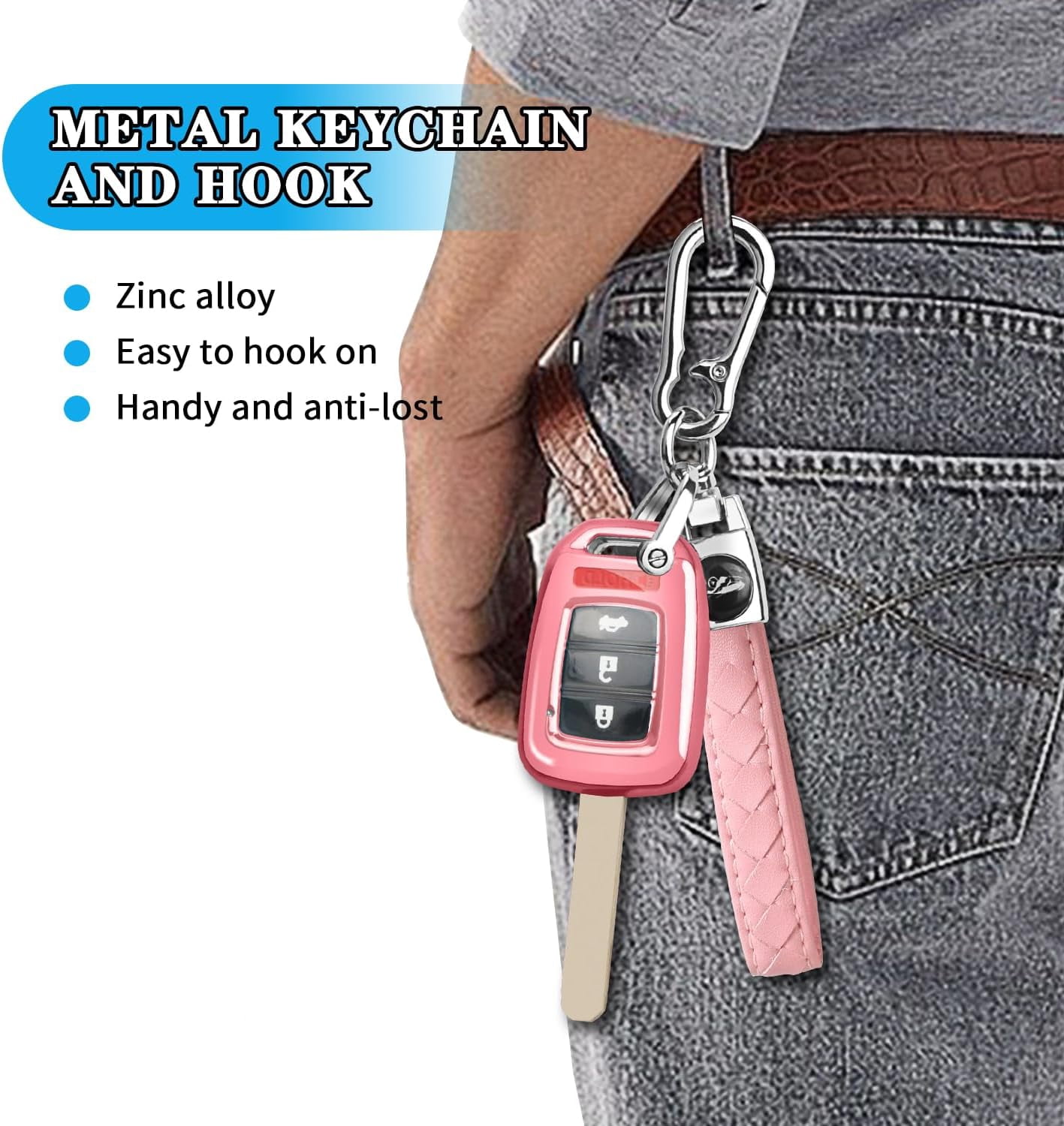 for Honda Key Fob Cover with Key Chain, Soft TPU Key Case Shell Full Protection for Sports Accord Civic CR-V HR-V LX, Pink