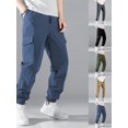 thumbnail image 3 of FOCUSNORM Men Loose Cargo Pants Solid Color Elastic Drawstring Jogger Sweatpants with Pockets Casual Trousers for Streetwear, 3 of 6