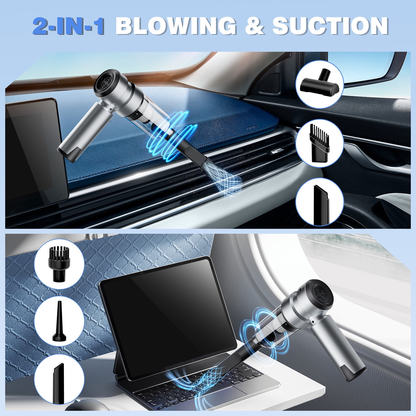 Car Vacuum Cleaners for Car, 100W Handheld Vacuum with 14000PA Suction, 2 in 1 Portable Mini Cordless Vacuum with Multi-Nozzles for Small Jobs, Car, Office Desk, Keyboards