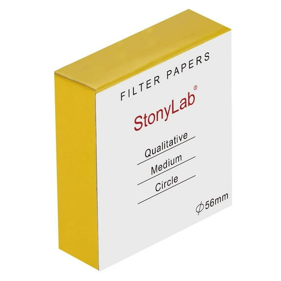 StonyLab 56mm Filter Paper, Cellulose, Qualitative Circles, 20µm Retention, Medium Flow, 100-Pack